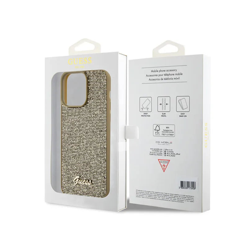 Guess Disco Metal Script – dėklas, skirtas iPhone 15 Pro Max (auksinis)