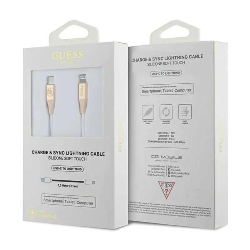 Guess Ebossed Logo - USB-C to Lightning kabelis MFi sertifikuotas 1.5m (auksinis)
