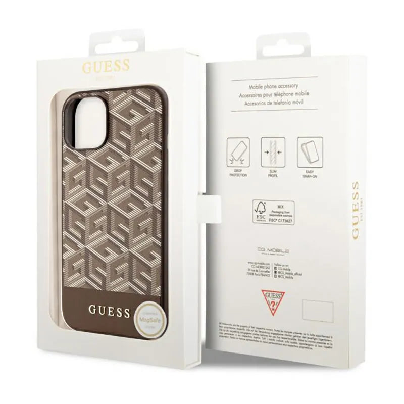Guess GCube Stripes MagSafe – „iPhone 14 Plus“ dėklas (rudas)