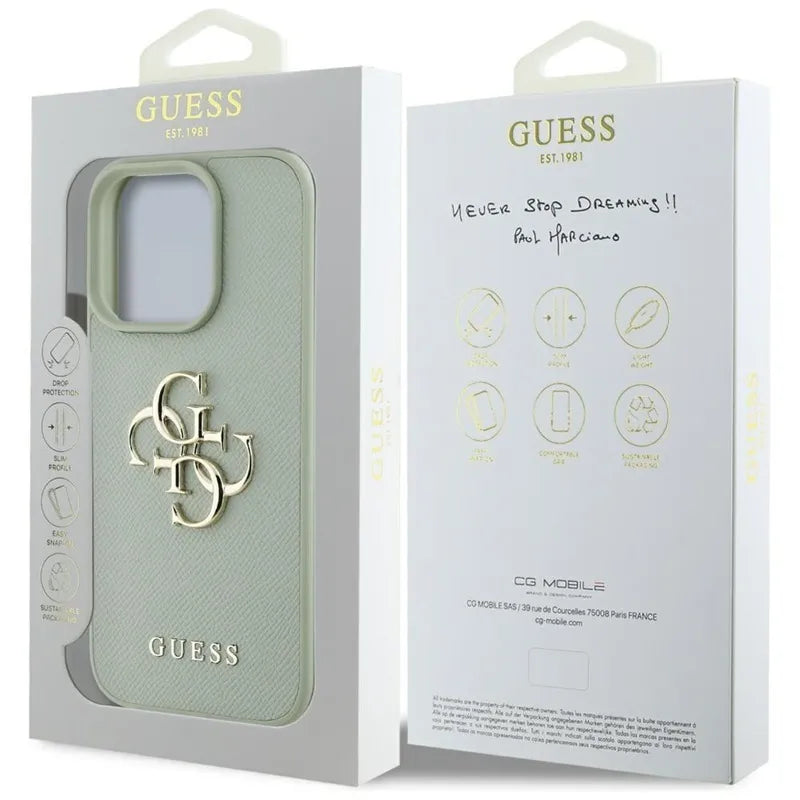 Guess Grained Big 4G Logo Small Classic Logo – dėklas iPhone 16 Pro Max (žalias)