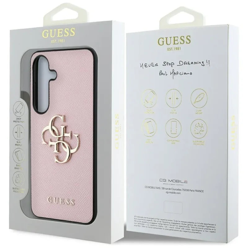Guess Grained Big 4G Logo Small Classic Logo – dėklas, skirtas „Samsung Galaxy S25+“ (rožinis)