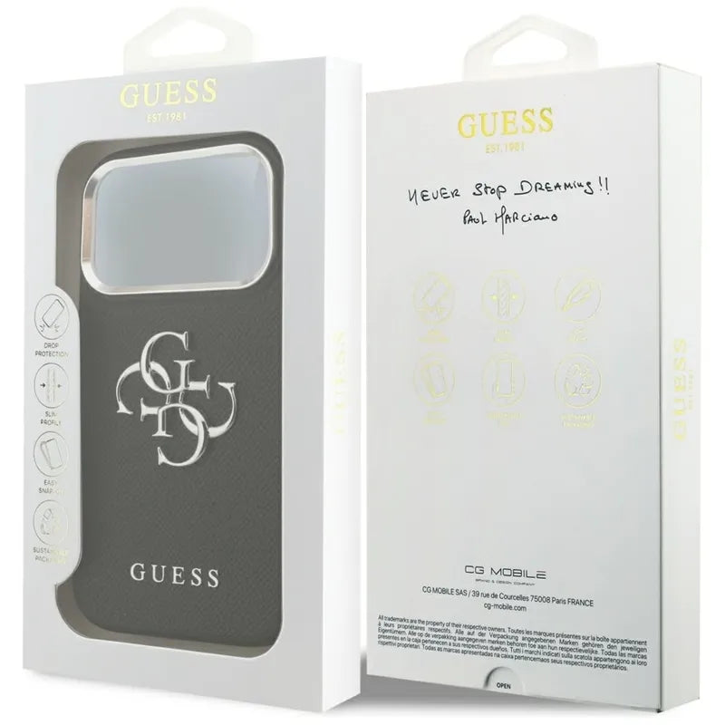 Guess Grūdėtas Didelis 4G Klasikinis Logotipas - Dėklas iPhone 17 Pro (juodas)