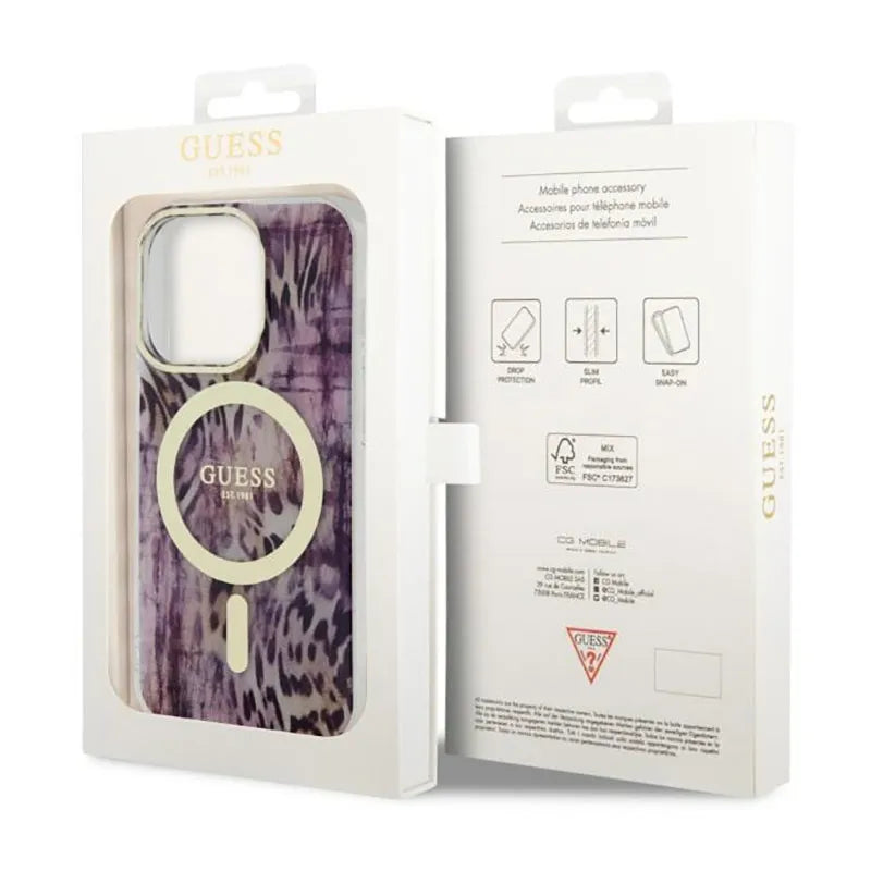 Guess Leopard MagSafe – dėklas, skirtas iPhone 14 Pro (rožinis)