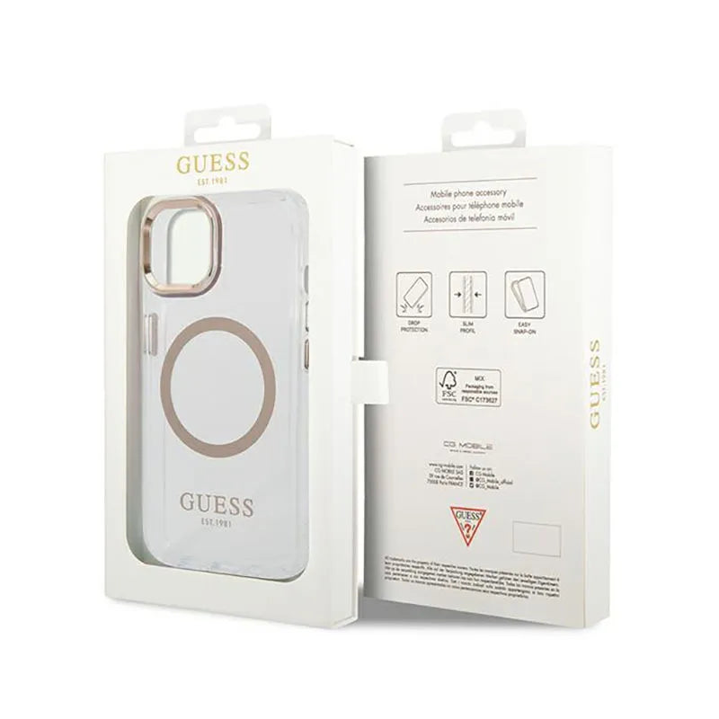 Guess Metal Outline MagSafe – "Clear" dėklas, skirtas iPhone 14 Plus