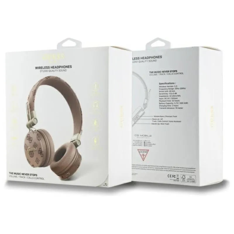 Guess Peony Script apvalios formos - belaidės, ant ausų dedamos „Bluetooth“ ENC ausinės (rudas)