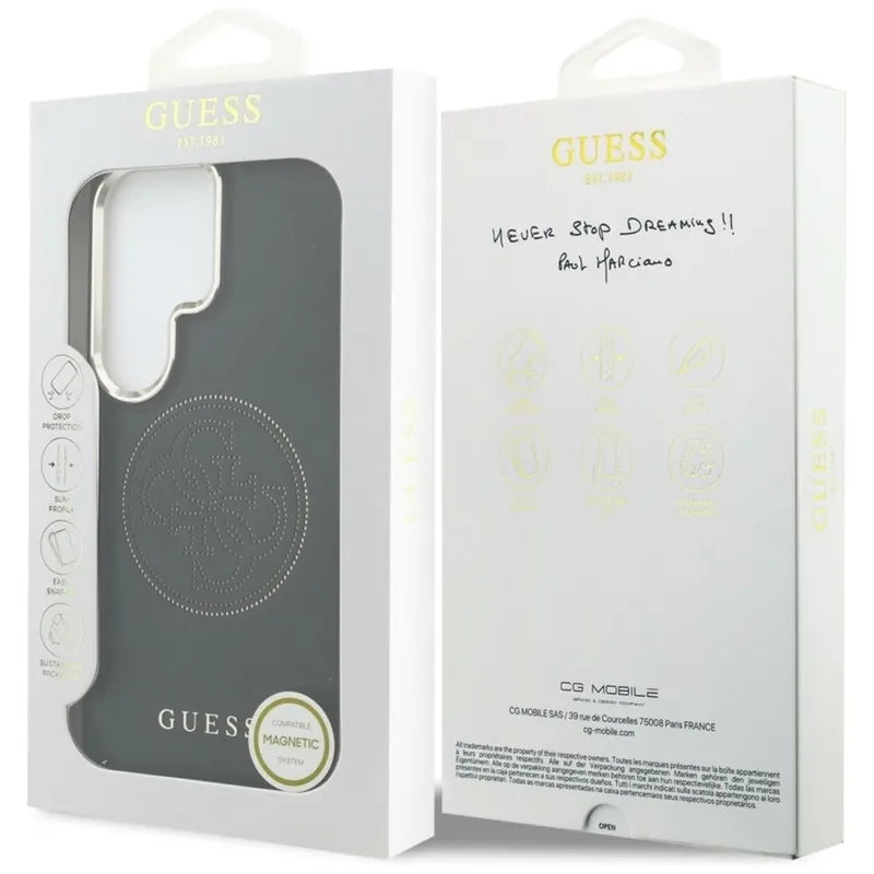 Guess Perforated Logo MagSafe dėklas - Samsung Galaxy S26 Ultra (Juodas)