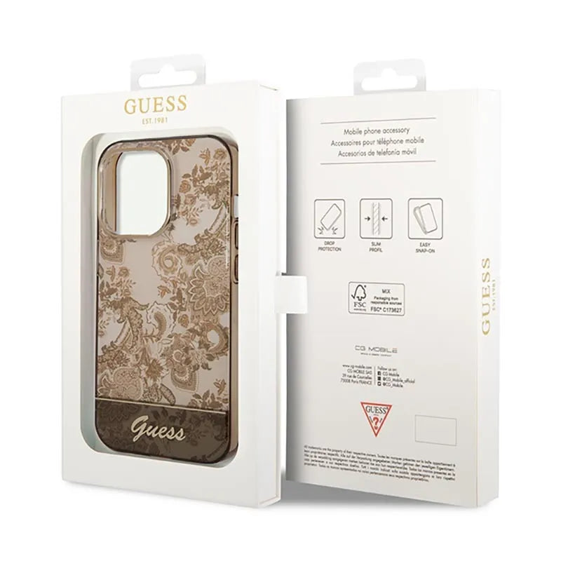 Guess Porcelain Collection - dėklas, skirtas iPhone 14 Pro Max (ochros)