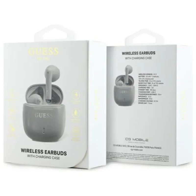 Guess Printed Classic Logo – „Bluetooth“ TWS ausinės + įkrovimo dėklas (pilkas)