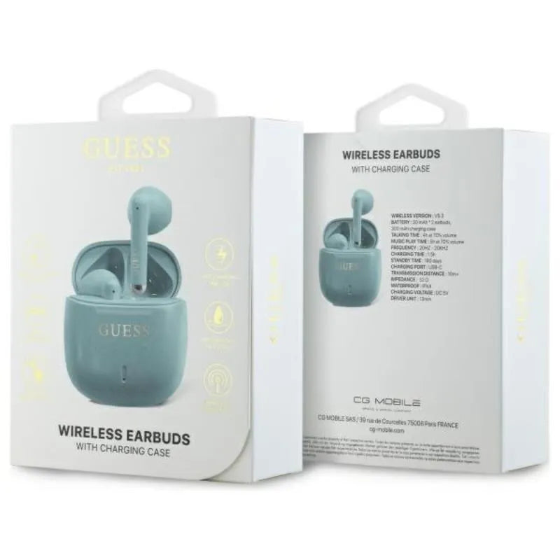 Guess Printed Classic Logo – „Bluetooth“ TWS ausinės + įkrovimo dėklas (turkio spalvos)
