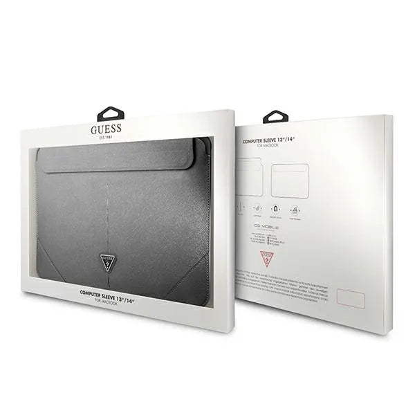 Guess Saffiano Triangle Logo dėklas – nešiojamojo kompiuterio dėklas 13" / 14" (sidabrinis)