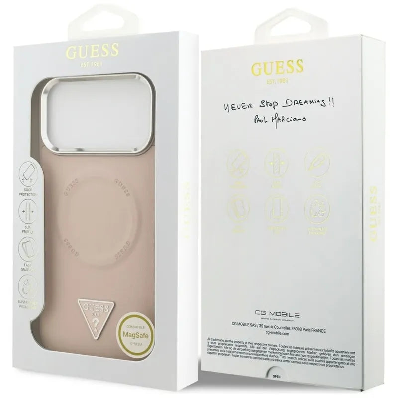 Guess Trikampio logotipas MagSafe dėklas iPhone 17 Pro (Rožinis)