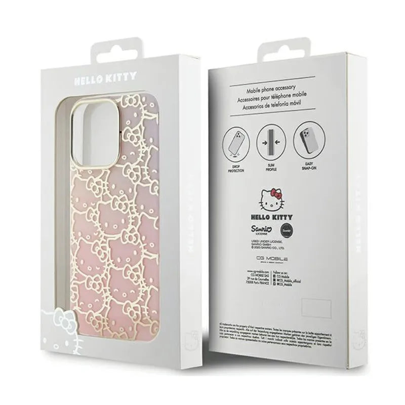 Hello Kitty IML gradiento elektropavojingas „Crowded Kitty Head“ – dėklas, skirtas „iPhone 14 Pro Max“ (rožinis)