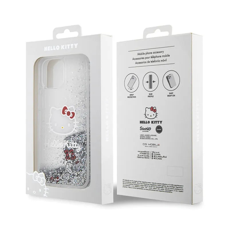 Hello Kitty skystantys blizgučiai pakabukai Kitty Head – iPhone 14 dėklas (sidabrinis)