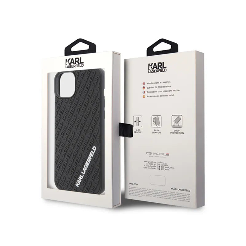 Karl Lagerfeld 3D guminis kelių logotipų – dėklas, skirtas „iPhone 15 Plus“ (juodas)