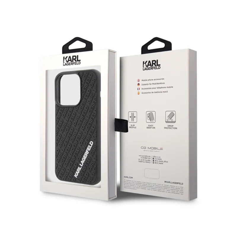 Karl Lagerfeld 3D guminis „Multi Logo“ – dėklas, skirtas „iPhone 15 Pro“ (juoda)