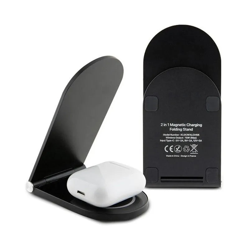 Karl Lagerfeld Choupette MagSafe – sulankstomas indukcinis 2in1 įkroviklis su MagSafe, skirtas iPhone ir AirPods 15W (juodas)