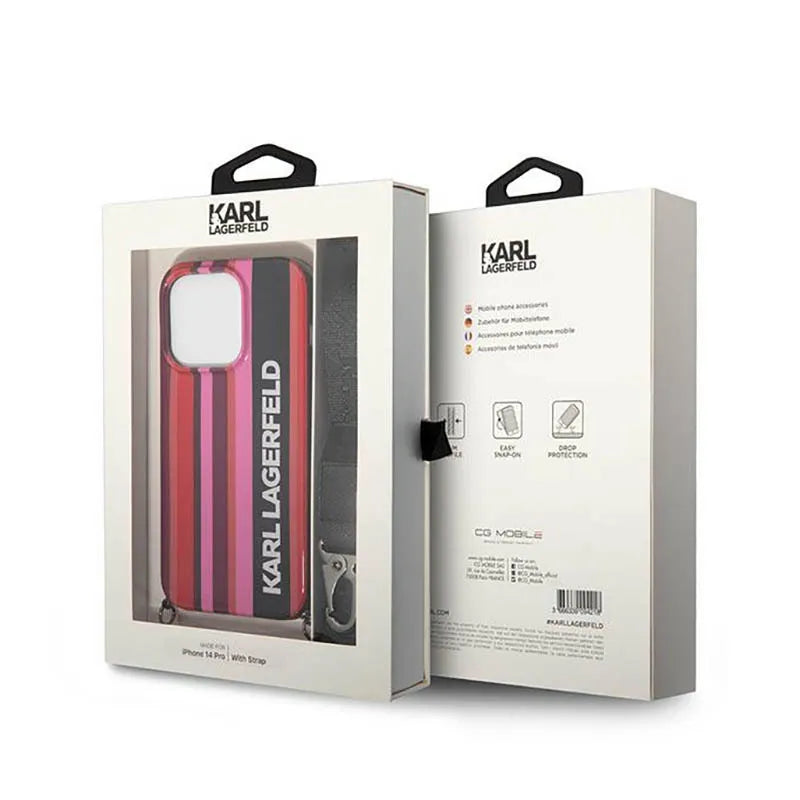 Karl Lagerfeld Color Stripes Strap – Dėklas iPhone 14 Pro (rožinis)