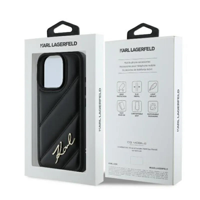 Karl Lagerfeld Dygsniuota Parašas – dėklas skirtas iPhone 16 Pro (juodas)