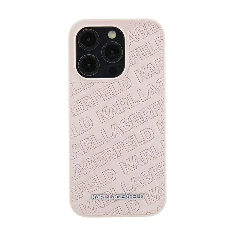 Karl Lagerfeld dygsniuotas K rašto dėklas – skirtas iPhone 15 Plus (rožinis)