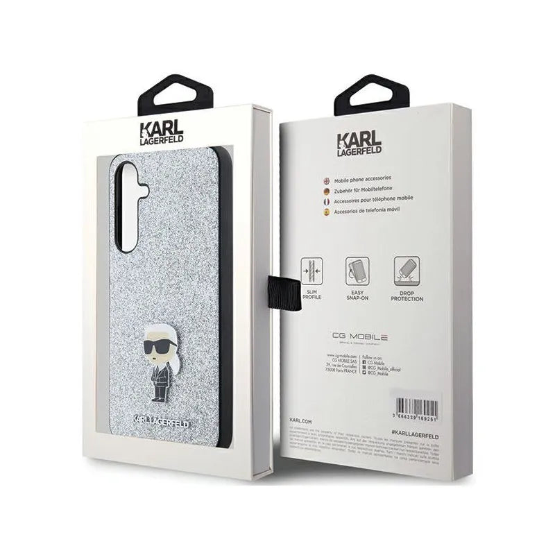 Karl Lagerfeld „Fixed Glitter Ikonik Logo Metal Pin“ – „Samsung Galaxy A35 5G“ dėklas (sidabrinis)