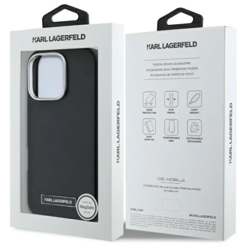 Karl Lagerfeld FW Metal Plate MagSafe – dėklas iPhone 16 Pro (juodas)