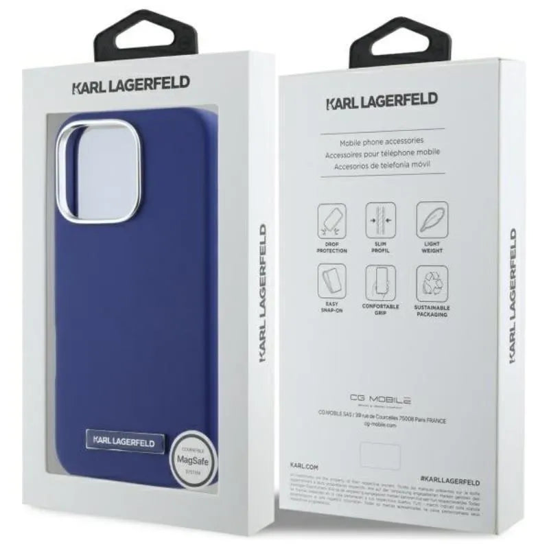 Karl Lagerfeld FW Metal Plate MagSafe – dėklas, skirtas „iPhone 16 Pro“ (mėlyna)