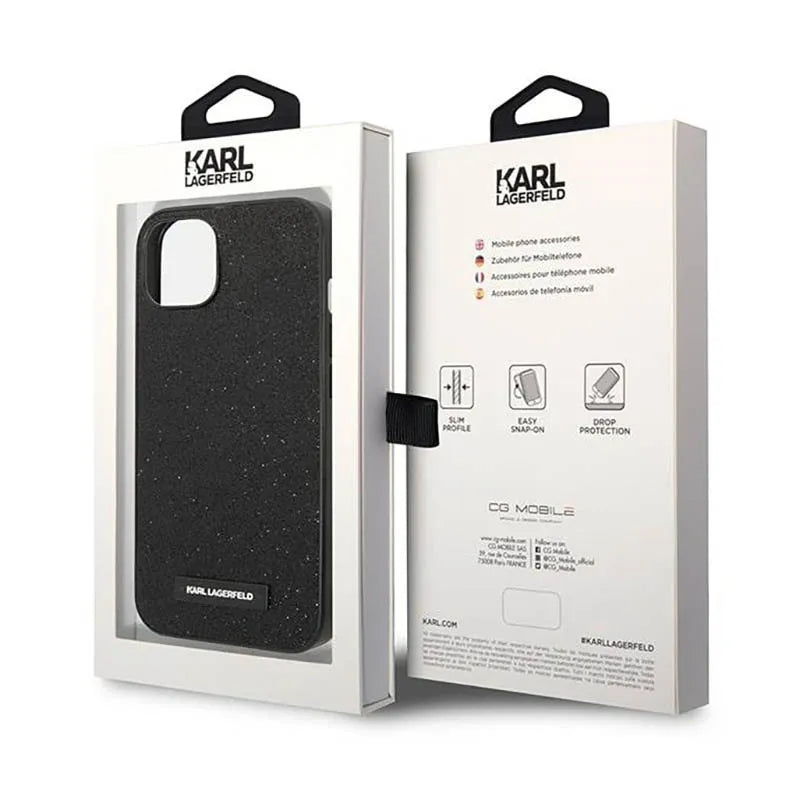Karl Lagerfeld Glitter Plaque Logo – dėklas, skirtas „iPhone 14 Plus“ (juodas)