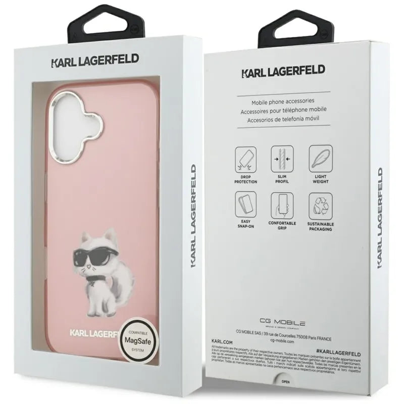 Karl Lagerfeld IML Aquarelle Choupette & Logo MagSafe - Dėklas iPhone 17 telefonui (rožinis)