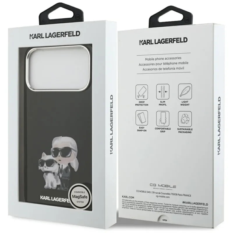 Karl Lagerfeld IML Aquarelle Karl & Choupette & Logo MagSafe - dėklas iPhone 17 Pro (juodas)