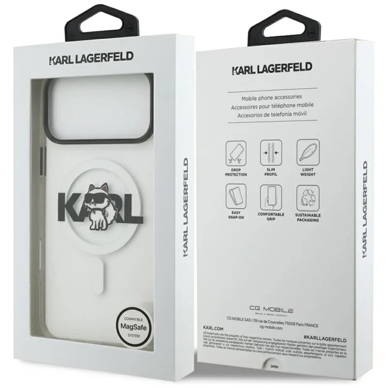 Karl Lagerfeld IML Choupette Apybraižos Logotipo MagSafe - Dėklas iPhone 17 Pro Max (permatomas)