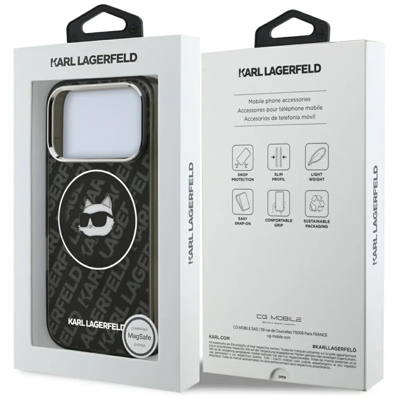 Karl Lagerfeld IML Choupette Head Logo MagSafe dėklas, skirtas iPhone 17 Pro (juodas)
