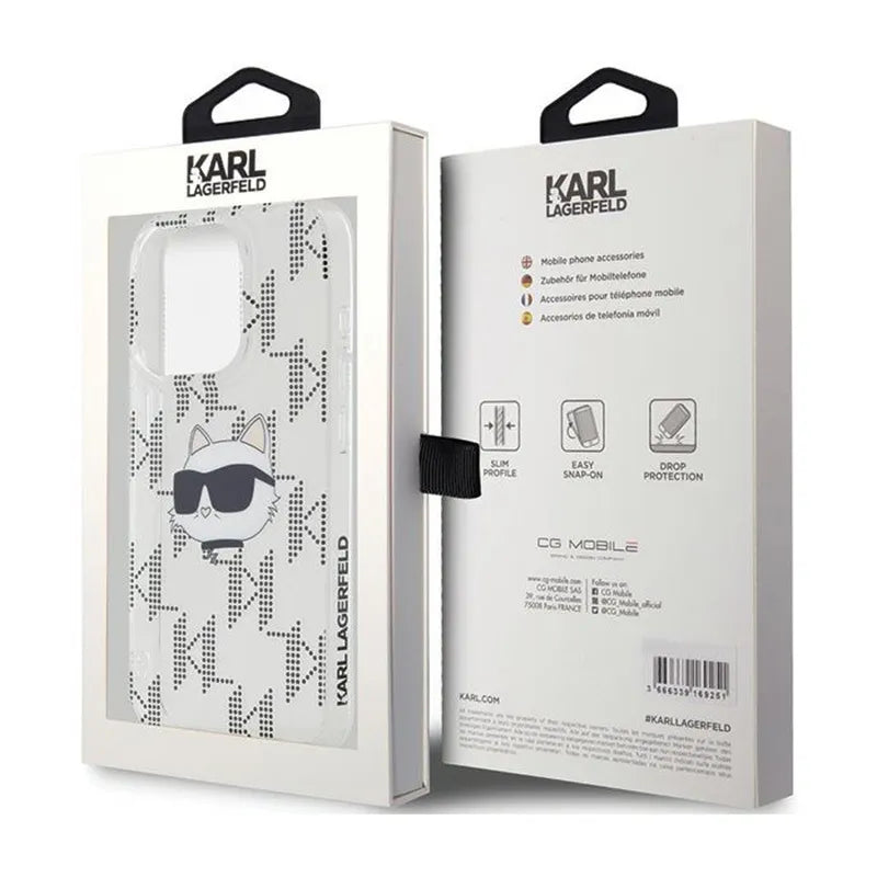 Karl Lagerfeld IML Choupette Head & Monogram – iPhone 15 Pro Max dėklas (permatomas)