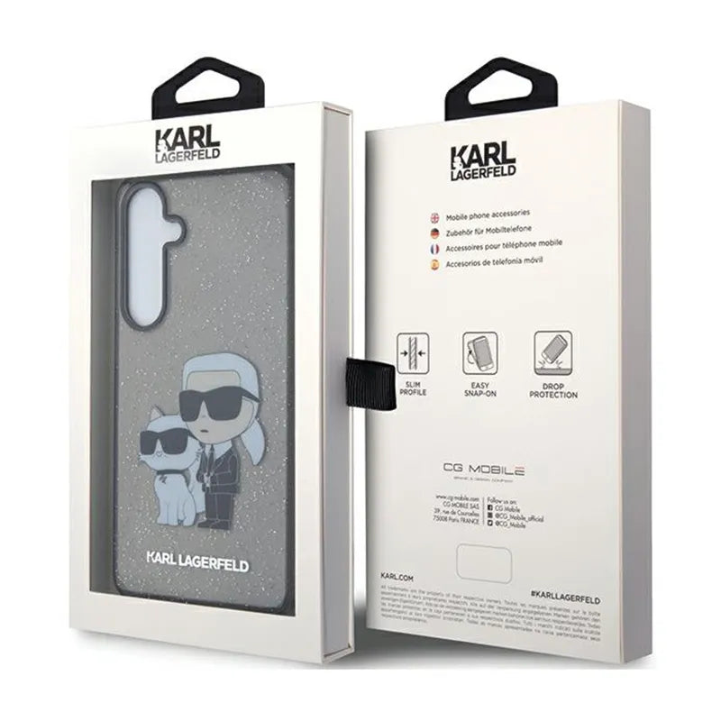 Karl Lagerfeld IML Glitter Karl & Choupette – dėklas, skirtas Samsung Galaxy S24+ (juodas)