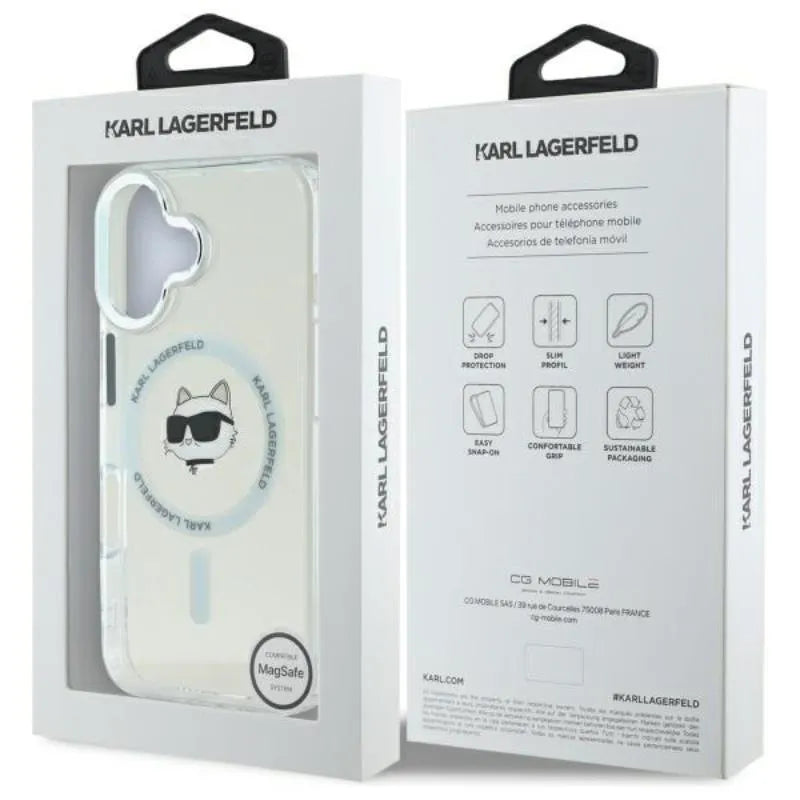 Karl Lagerfeld IML Metal Choupette Head MagSafe – dėklas skirtas iPhone 16 (baltas)