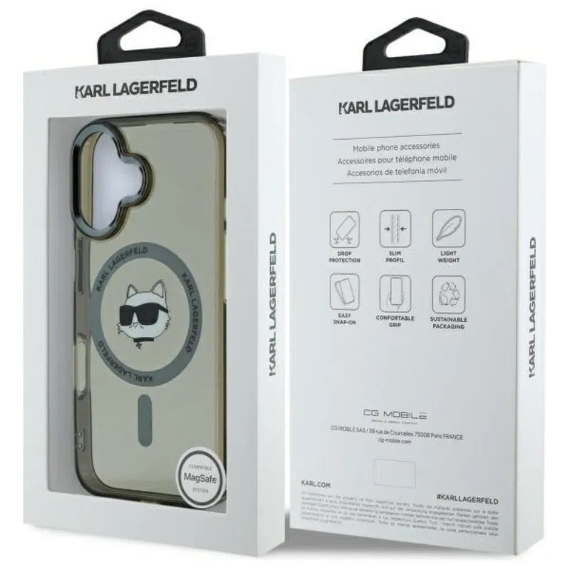 Karl Lagerfeld IML Metal Choupette Head MagSafe – dėklas, skirtas „iPhone 16 Plus“ (juodas)