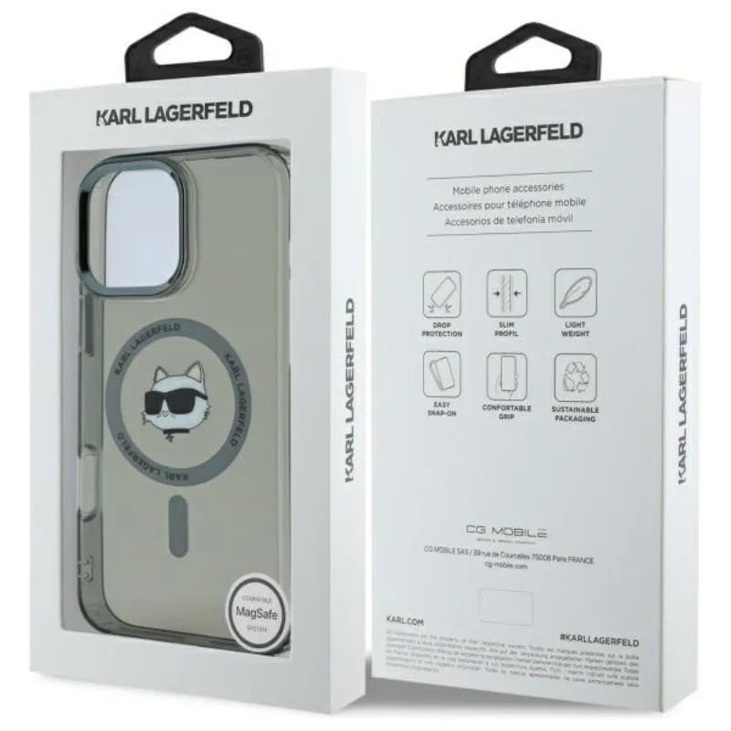 Karl Lagerfeld IML Metal Choupette Head MagSafe – dėklas, skirtas iPhone 16 Pro (juodas)