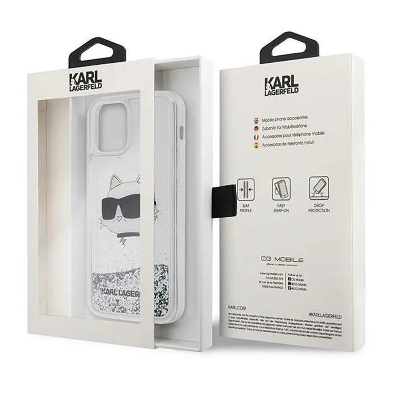 Karl Lagerfeld Liquid Glitter NFT Choupette Head - "iPhone 12" / "iPhone 12 Pro" dėklas (sidabrinis)