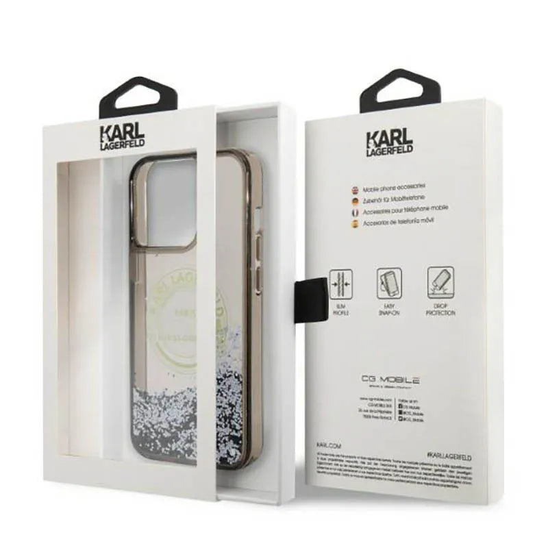 Karl Lagerfeld Liquid Glitter Round RSG Logo dėklas – dėklas, skirtas iPhone 14 Pro Max (juodas)