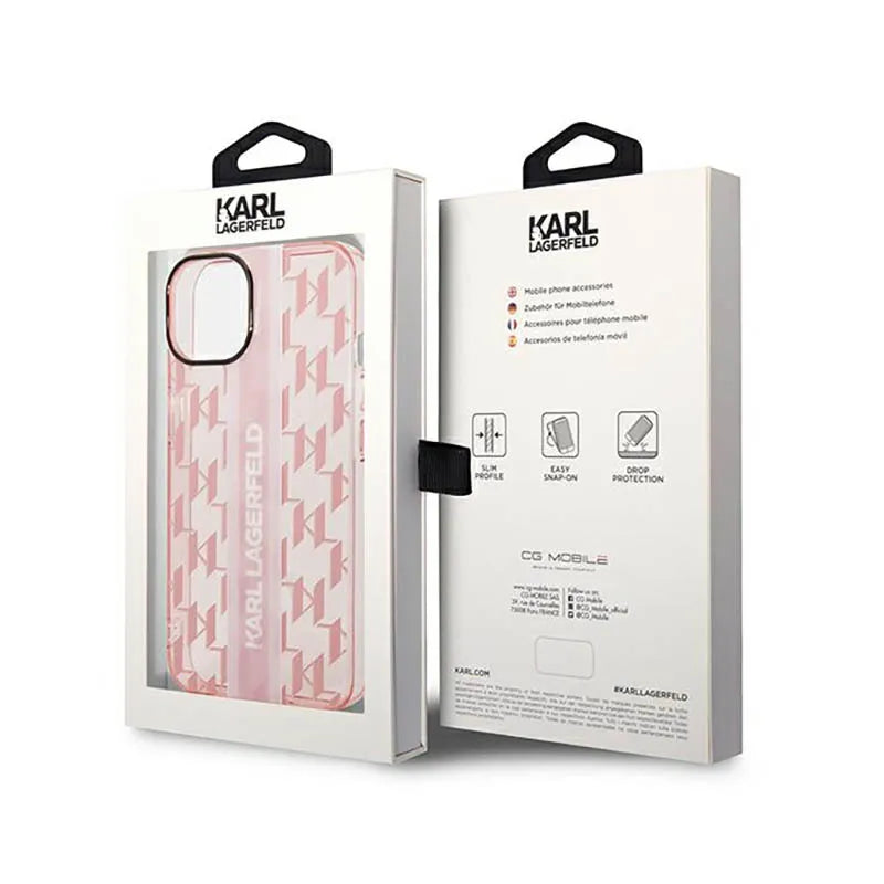 Karl Lagerfeld Mono Vertical Stripe - dėklas iPhone 14 Plus (rožinis)