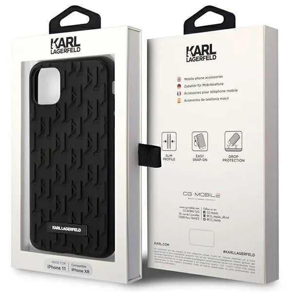 Karl Lagerfeld Monogram 3D raštas – dėklas iPhone 11 (juodas)