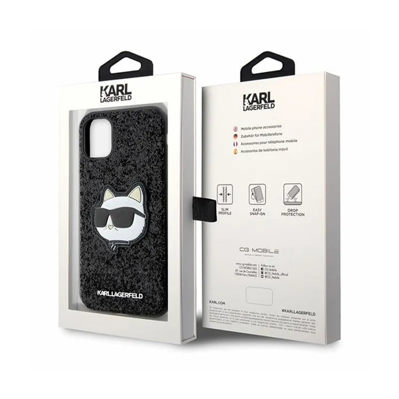Karl Lagerfeld NFT Glitter Choupette Patch – dėklas iPhone 11 (juoda)