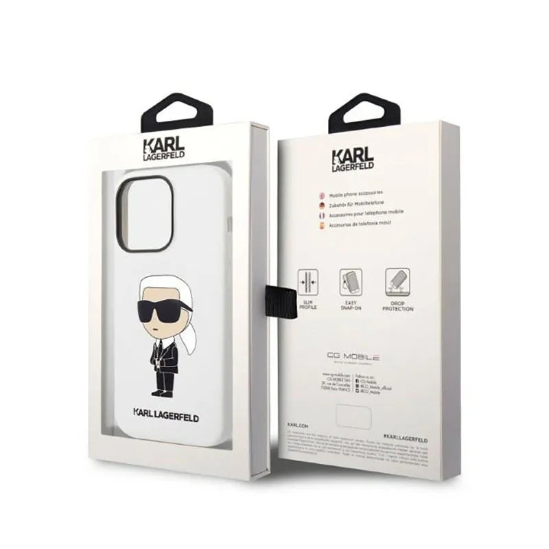 Karl Lagerfeld NFT Ikonik silikoninis dėklas, skirtas iPhone 14 Pro (Balta)