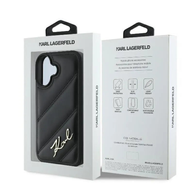 Karl Lagerfeld Quilted Signature - Dėklas iPhone 16 (juodas)