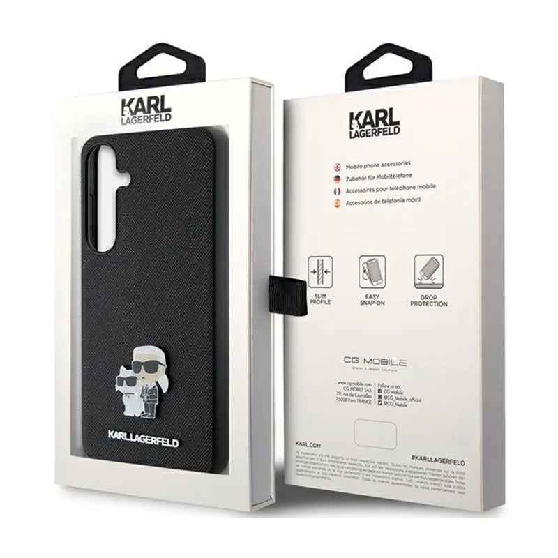 Karl Lagerfeld Saffiano Karl & Choupette Metal Pin – „Samsung Galaxy S24+“ dėklas (juodas)