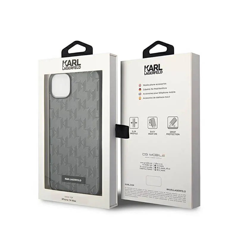 Karl Lagerfeld Saffiano Mono Metal Logo – dėklas, skirtas iPhone 14 (pilkas)