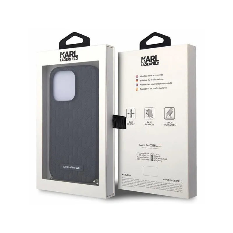 Karl Lagerfeld Saffiano Monogram Chain – Dėklas iPhone 14 Pro (juodas)