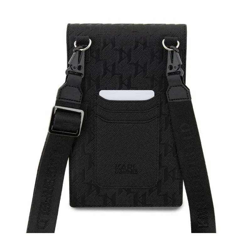 Karl Lagerfeld Saffiano Monogram Ikonik - Rankinė per petį telefonui (juoda)