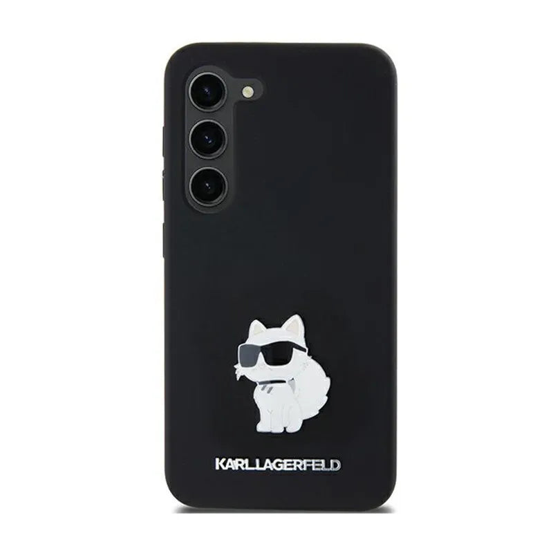 Karl Lagerfeld silikonas Choupette Metal Pin – dėklas, skirtas „Samsung Galaxy A35 5G“ (juoda)