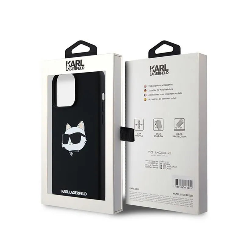 Karl Lagerfeld Silikoninė „Choupette Head MagSafe“ - iPhone 15 Pro dėklas (juodas)