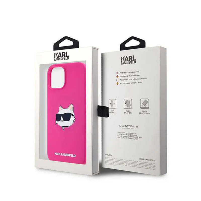 Karl Lagerfeld Silikoninis Choupette Head MagSafe - iPhone 15 Plus / 14 Plus dėklas (rožinis)